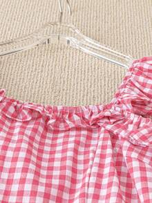 Franclia 女士休闲度假红色格子吊带修身A字中长连衣裙，春夏款 - 粉色 - 查看 5