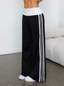 SHEIN PETITE 女士夏季节日文艺复兴集市街头复古Y2K Grunge印花弹力翻边裤黑色直筒裤 - 黑色 - 查看 9