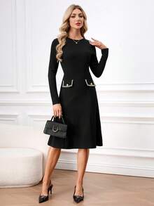 Ellevyn Elegant Commuter Dress, Suitable For Office Wear - Black - View 4
