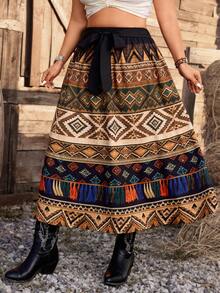 Ceyna 大码女式休闲优雅印花宽松半身裙 - 彩色 - 查看 3