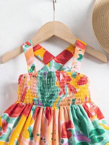 SHEIN Baby Girl Vacation Casual Cute Floral Pattern Ruffle Hem Dress Baby Girl Multicolor Princess Dress Multicolor Floral Print Dress Baby Girl Sleeveless Floral Print Casual Dress Baby Vacation Dress - Multicolor - View 5