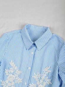 GlowEve Women's Striped Ruffle Trim Long Sleeve Casual Shirt - Blue - View 4