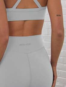 Musera Sport 罗纹高腰缝线细节修身运动紧身裤，适合板式网球、网球、匹克球、健身房、瑜伽、普拉提、日常休闲等运动。 - 淺灰色 - 查看 5