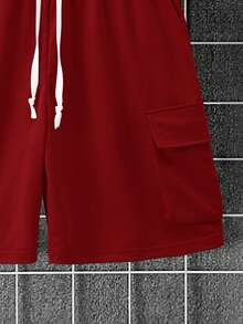 Manfinity Homme Set de 2 piezas de camiseta de manga corta de unicolor casual y pantalones cortos cargo para hombres - Burdeos - Ver 7