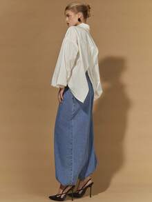 COSMINA Women's Pocketed Zipper Button Pleated Casual Versatile Commuting Flared Leg Jeans - Light Wash - View 6