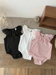 3pcs/Set Newborn Baby Girl Cute Knitted Ruffle Romper Set, Summer - Multicolor - View 3