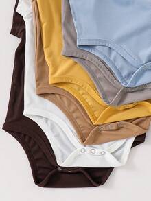 Bộ 6 món áo liền quần ngắn tay màu trơn cho bé trai/bé gái sơ sinh, thoáng khí và dễ thương, thích hợp để mặc lót hoặc mặc ngoài vào mùa xuân/hè. - Nhiều màu - Xem 6