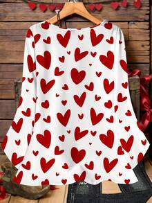 EMERY ROSE Áo thun nữ cỡ lớn kiểu dáng thường ngày lãng mạn in hình trái tim, cổ tròn, tay lỡ, màu đỏ trắng, thích hợp làm quà tặng ngày Valentine. - Đỏ và trắng - Xem 2