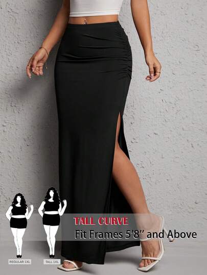 SHEIN Tall CURVE Plus Size Solid Color Minimalist Everyday Split Hem Skirt