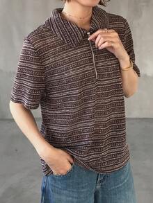 FRIFUL 女士宽松常规扎染彩色宽松短袖T恤 - 棕色 - 查看 3