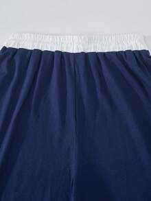 少女骑士印花撞色荷叶边领T恤和阔腿裤休闲装