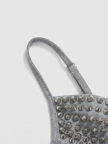 ROMWE Grunge Punk Sexy Dark PUNK Rivet Chain Patchwork Women's Camisole - Grey - View 3