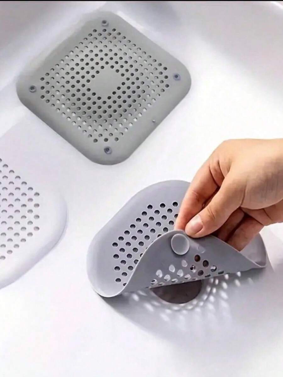 2个装毛发收集器,方形淋浴排水盖,带吸盘的硅胶毛发塞,水槽防堵塞过滤器,浴缸淋浴地漏塞,硅胶厨房除臭塞,浴室工具商业清洁服务硅胶排水盖 - 黑色 - 查看 1