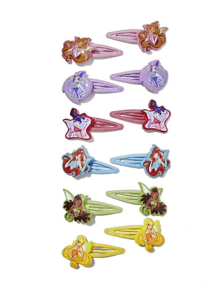 The Winx X SHEIN かわいいカートゥーン柄 ガールズヘアピン 12個セット、前髪やダメージヘアのクリップに最適、Y2Kスタイル - マルチカラー - 見る 4