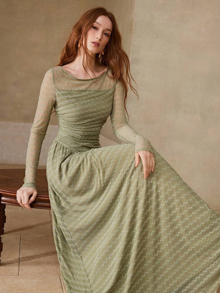 WOMEN'S ELEGANT A-LINE MIDI DRESS, FITTED SILHOUETTE, SUITABLE FOR DATES, SPRING/SUMMER