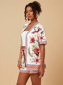 Travachic Women's Tropical Print Shirt & Shorts 2 Pieces Set - Multicolor - View 6