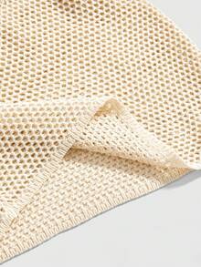 ROMWE Hippie Y2K性感钩针吊带系带修身迷你连衣裙 - 杏色 - 查看 5