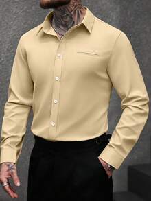 Manfinity Bizformal Men's Solid Color Single-Breasted Casual Business Long Sleeve Shirt - Khaki - View 3