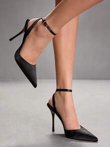 CUCCOO SZL Sepatu hak tinggi stiletto wanita dengan ujung runcing dan tali pergelangan kaki, cocok untuk bepergian, kencan, pesta, pernikahan, dan acara lainnya, termasuk Hari Valentine dan sepatu musim semi. - Sarden hitam - View 2