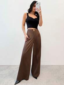 Firerie 女士优雅毕业波西米亚风阔腿裤，配金属扣 - 咖啡棕 - 查看 1