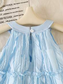 SHEIN 女婴春季无袖天蓝色A字连衣裙，饰有蝴蝶结，甜美公主风，圆领，适合日常穿着 - 藍色 - 查看 7