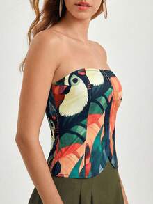 CAJUNI Women's Casual Vacation Parrot & Turtle Bead Print Tube Top, Date - Green - View 4
