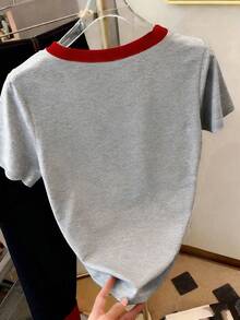 Resyla 刺绣爱心女士圆领修身短袖T恤 - 灰色 - 查看 2