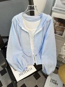 Rina Fox Women's Lightweight Casual Hooded Zip-Up Sun Protection Jacket, Suitable For Spring And Summer - Blue - View 1