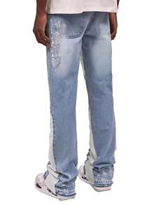 ROMWE MEN Casual Men's Fashion Patchwork Distressed Flare Jeans - Blue - View 2