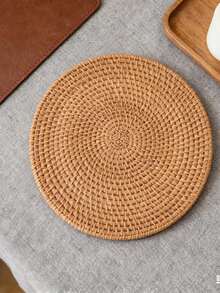 2 PIEZAS Alfombrilla de comedor de ratán hecha a mano, posavasos de té circular simple japonés de color marrón, resistente al calor y aislante, adecuado para mesas de comedor y mesas de café - Marrón - Ver 7