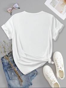 EMERY ROSE Flower Rabbit Lover Gift Easter Women Round Neck Short Sleeve Casual T-Shirt - White - View 2