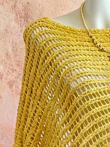 GlowEve 女士优雅纯色不对称下摆镂空针织罩衫，春夏款 - 黃色 - 查看 6