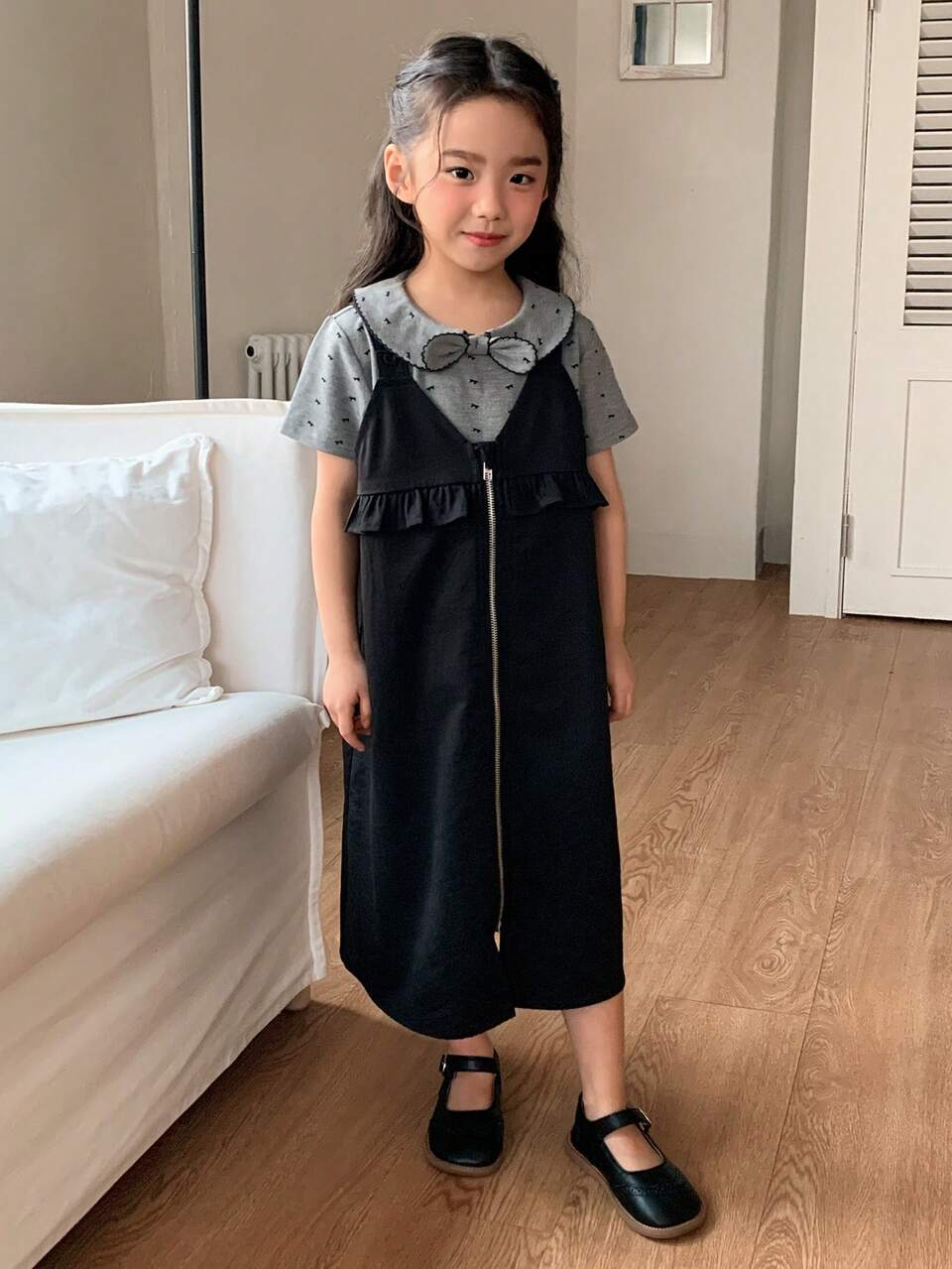 Young Girls Black Loose Straight Long Jumper Dress