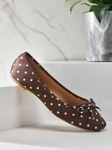 SHUZIA Women's Casual Elegant Comfortable Polka Dot Ballet Flats - Coffee Brown - View 5