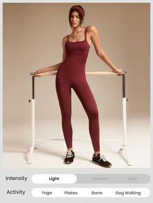 GLOWMODE 26" Softy Velvaire Super Soft Switch Back 2-Way Wear Bodysuit Low Impact Yoga Pilates Studio Daily Casual Wear Removable Cups - Burgundy - View 6