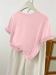 大码女式夏季纯色圆领短袖T恤