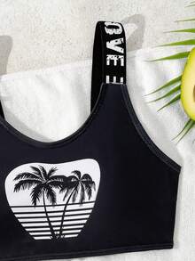 女孩们喜欢这款丝带黑色椰子树印花泳衣，沙滩度假运动泳装 - 黑色 - 查看 6