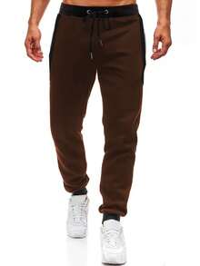 GymBeat Men's Casual Contrast Color Drawstring Waist Jogger Pants - Camel - View 3