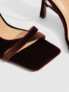 CUCCOO SZL Women's Brown Velvet Square Toe Elastic Strap Open Toe Open Heel Fashion Sandals, Sexy For Social Party Valentine's Day - Brown - View 5