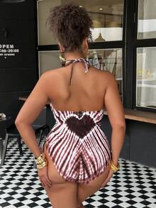 Vaytide Traje de baño de una pieza talla grande, diseño impreso minimalista casual para mujeres - Multicolor - Ver 2