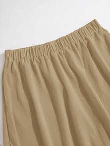 Rusticease Plus Size Women Solid Color Elastic Waist Casual Commuter Skirt - Khaki - View 6