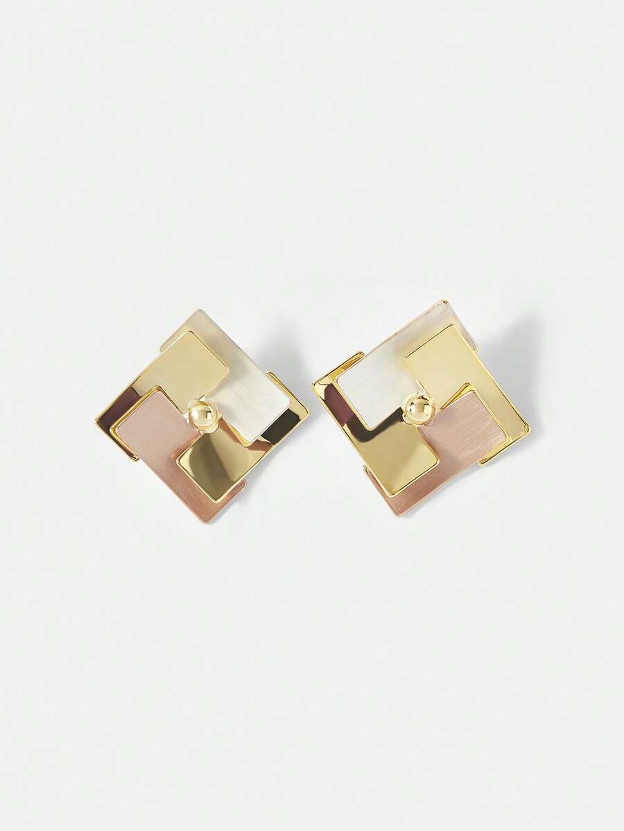 MOTF PREMIUM FASHIONABLE METAL GEOMETRIC STUD EARRINGS, DELICATE PERSONALIZED COMMUTING JEWELRY - Gold - View 2