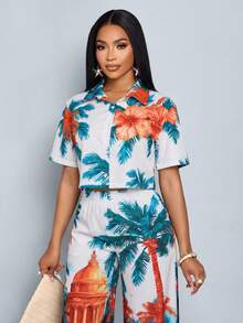 SOLERSUN 性感优雅的沙滩度假衬衫，椰树主题休闲女式春夏衬衫 - 綠色 - 查看 5