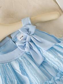 SHEIN 女婴春季无袖天蓝色A字连衣裙，饰有蝴蝶结，甜美公主风，圆领，适合日常穿着 - 藍色 - 查看 6