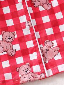 Newborn Baby Pajamas-2 Piece Pajama Set Bear Print Round Neck Long Sleeve Button Front Long Pants Cute Sleep Romper Toddler Girls Boys Loungewear Four Seasons Holiday 2026 Gift Soft Lightweight Pink Red Gingham Classic - Multicolor - View 4