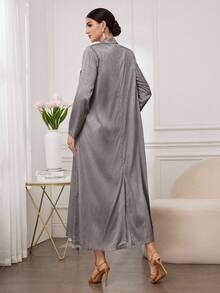 Al Najma Women's Elegant Shiny Striped Loose Abaya Robe With Lapel Collar, Casual Outerwear - Multicolor - View 2