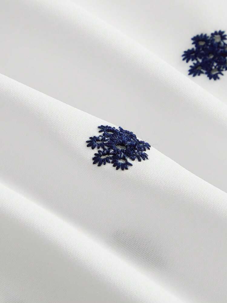 Floral Embroidered White Tie Front Blouse Loose Fit Boho French Spring Summer French Style Parisian Style