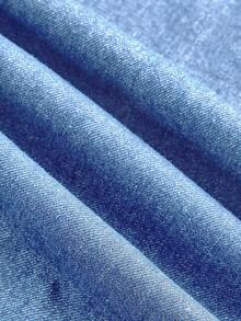 SHEIN MOD Plus Size Denim Jacket, Casual Loose Tie Bow Vest With Ruffle Hem, Blue - Medium Wash - View 4