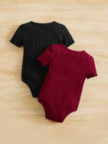 SHEIN 2件組女嬰休閒舒適連身衣套裝 幼兒女童透氣連身衣 - 黑色 - 查看 2
