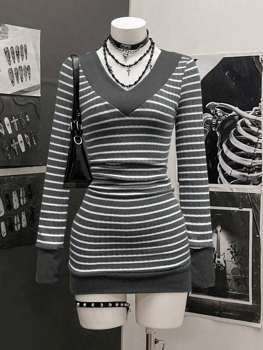 StreetHx 女士休闲条纹修身迷你连衣裙 - 彩色 - 查看 1